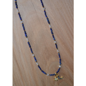 Naszyjnik z kamienieni lapis lazluli i kamienia księżycowego